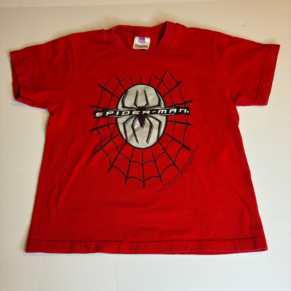 Vintage Spider-Man Movie T-Shirt Red Underoos 2001 Marvel Comics Kids Size M (6)